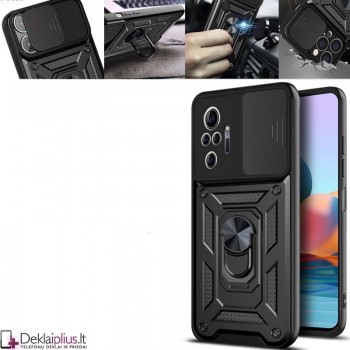 5in1 smūgiams atsparus dėklas su žiedu ir kameros apsauga - juodas (Xiaomi Redmi Note 10 Pro)